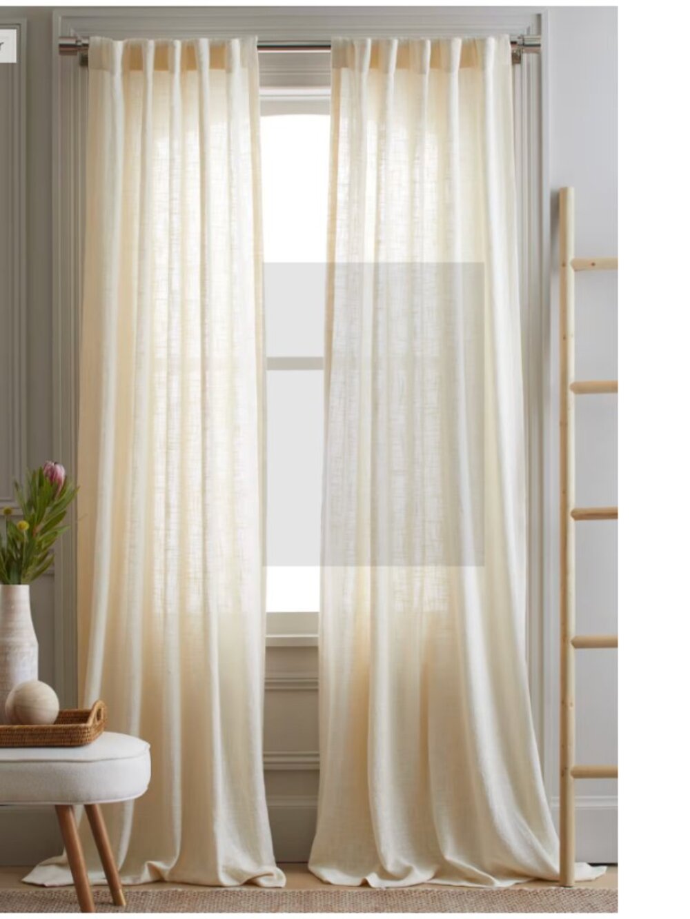 PAIR - NWOT Quince Cotton Sheer Curtain Panels - 48x96 - Ivory (12)